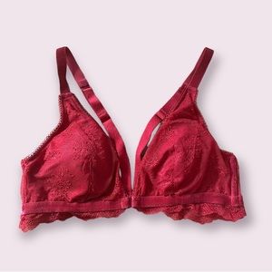 Victoria Secret Red Lace padded front clasp bralette sz Large